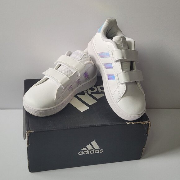 adidas Other - Adidas Grand Court 1 Kids White Sneakers Velcro Size 9K